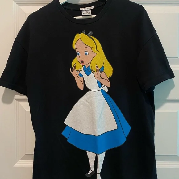 Zara | Tops | Zara X Disney Alice In Wonderland Black Tshirt